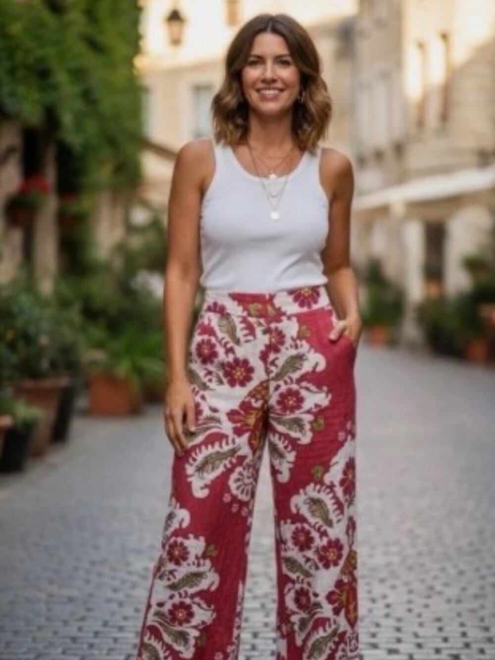 Zara Women’s Paisley Floral Print Wide-leg Pants Made From Linen Blend